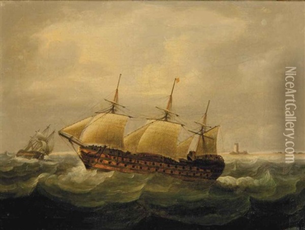 The Wreck Of The Hms St. George, Norway, 1811 Oil Painting - Thomas Buttersworth