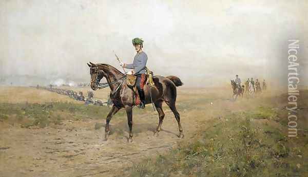 Portrait of Albrecht Archduke of Austria (1817-1895), Commander-in-Chief of the Austrian Army on Horseback Oil Painting - Thaddaus von Ajdukiewicz