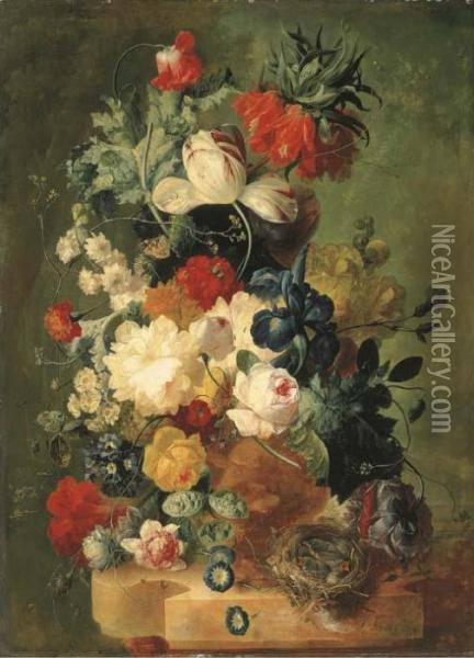 Flowers In Asculpted Urn Oil Painting - Jan van Os