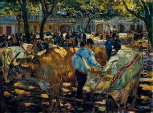 Le Marche Au Betail Oil Painting - Louis Floutier