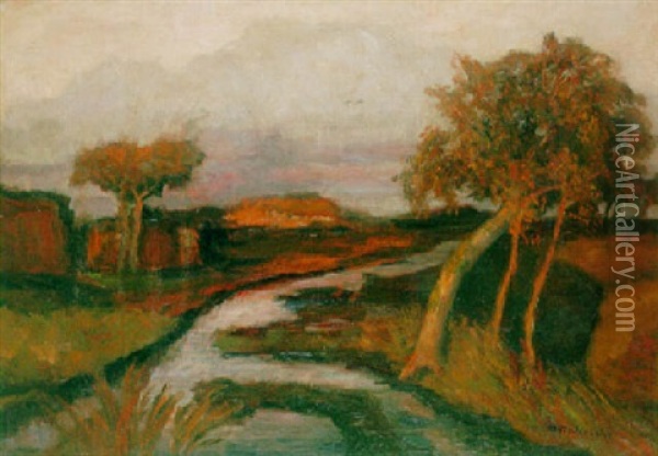 Herbstabend Am Moorkanal Oil Painting - Otto Modersohn