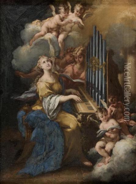 Sainte Cecile Entouree D'anges Oil Painting - Michele Da Parma (see Rocca)