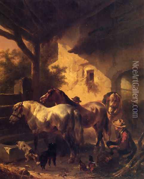 Watering the Horses Oil Painting - Wouterus Verschuur