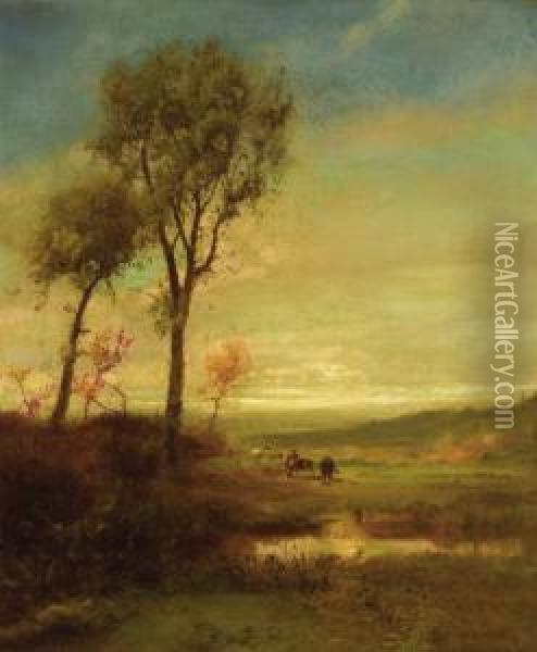 Grazing Cattle Oil Painting - William M. Hart