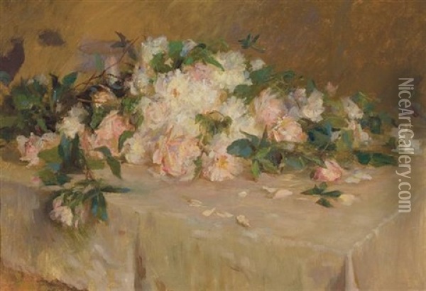Roses On A Tabletop Oil Painting - Wilton Robert Lockwood