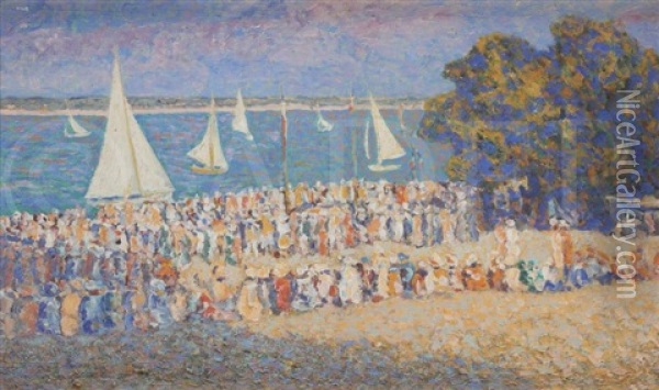 Les Regates A Batz-sur-mer, Vers 1928 Oil Painting - Michel Auguste Colle
