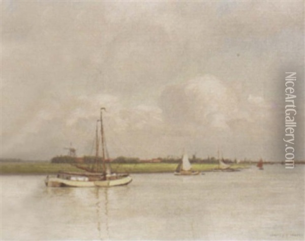 Dutch Barges Oil Painting - James Thomas Watts