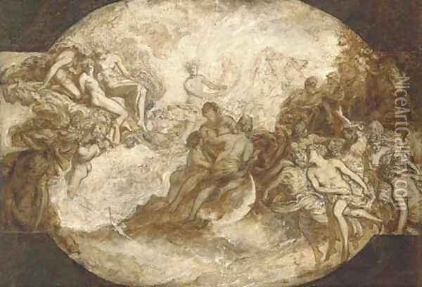 Apollo in his chariot a modello for a ceiling Oil Painting - Carlo Innocenzo Carloni