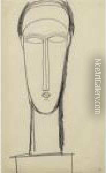 Tete De Face Posee Sur Un Socle Oil Painting - Amedeo Modigliani