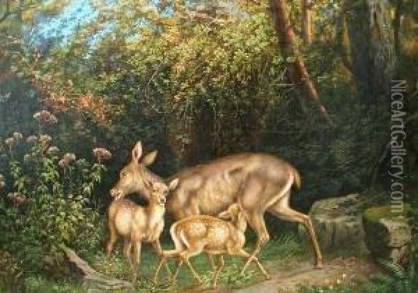 Rehmutter Mit Jungen In Bewaldeter Landschaft Oil Painting - Carl Friedrich Deiker