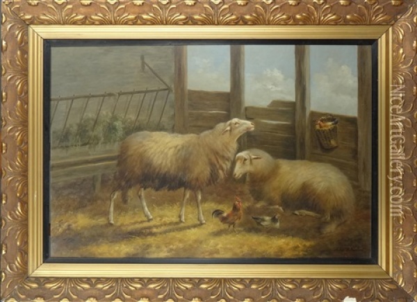 2 Moutons A La Bergerie Oil Painting - Arthur De Waerhert