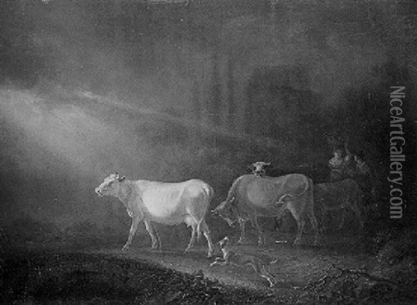 Heimkehrende Bauern Mit Herde Oil Painting - Jean-Baptiste De Roy