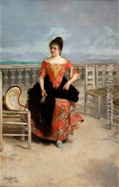 Dama En La Balaustrada Oil Painting - Luis Jimenez Y Aranda
