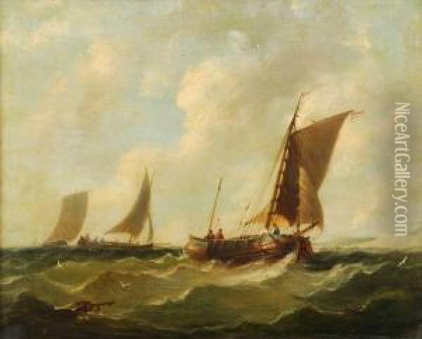 Vessels Off The Coast In A Stiff Breeze Oil Painting - William Clarkson Stanfield