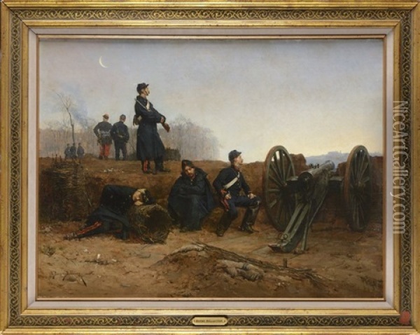 Artilleurs Aux Aguets Et Au Repos, Guerre De 1870 Oil Painting - Etienne Prosper Berne-Bellecour