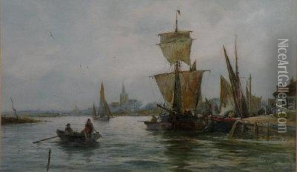 An Estuary Scene With Moored Fishing Boats Oil Painting - Robert Malcolm Lloyd