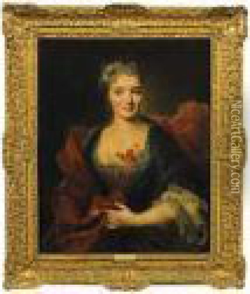 Portrait D'une Femme De Qualite En Robe Bleue Oil Painting - Nicolas de Largillierre
