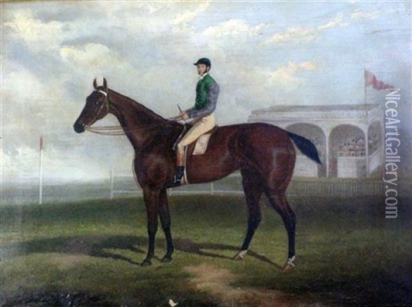 Galloping Billy & Jockey At Flemington Racecourse Oil Painting - Frederick Woodhouse Sr.