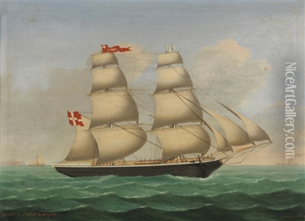 Danische Brigg Acmel Gefuhrt Von Capt. N.l.engers Vor Helgoland Oil Painting - Lorenz Petersen