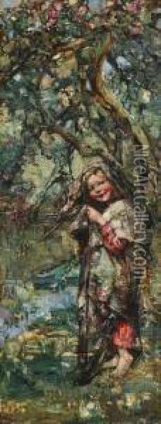 Young Girl By A Tree Oil Painting - Edward Atkinson Hornel