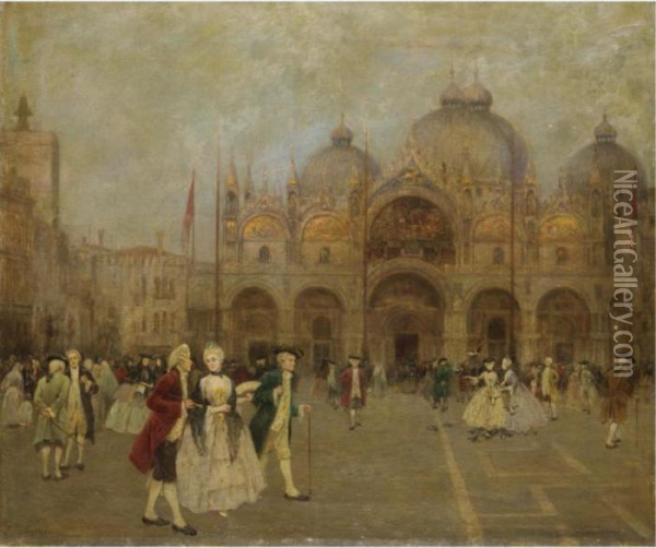 Piazza San Marco, Venezia Oil Painting - Cesare C. Vianello