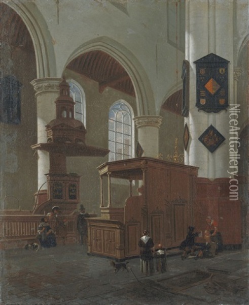 Kircheninterieur Der Oude Kerk, Delft Oil Painting - Gerrit Houckgeest