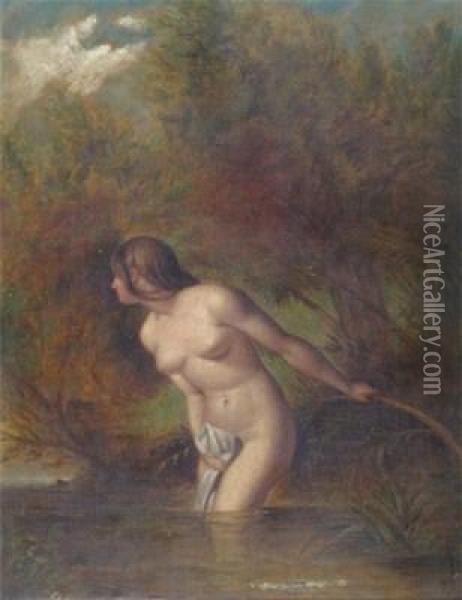 Musidora: The Bather 'at The Doubtful Breeze Alarmed' Oil Painting - William Etty