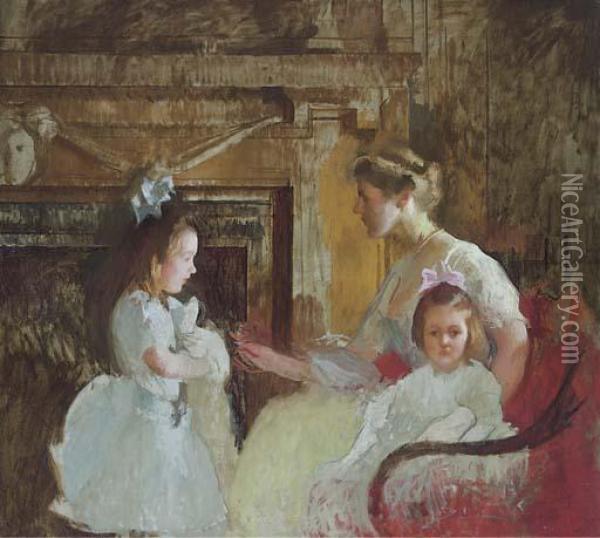 Mrs. George Putnam And Her Daughters Oil Painting - Edmund Charles Tarbell