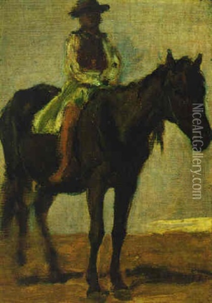 Ungarischer Bauernknabe Zu Pferd Oil Painting - August Xaver Carl von Pettenkofen