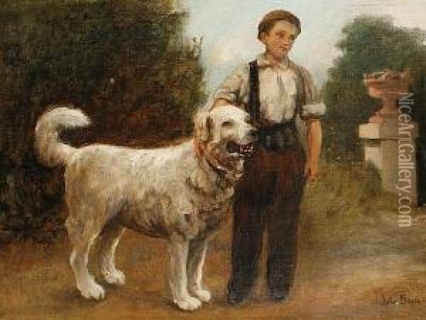 A Boy And His Dog Oil Painting - Jules Breton