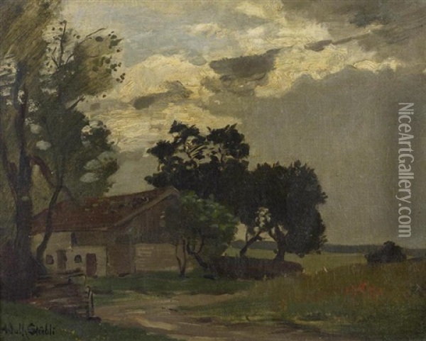 Landschaft Mit Haus Oil Painting - Adolf (Johann) Staebli