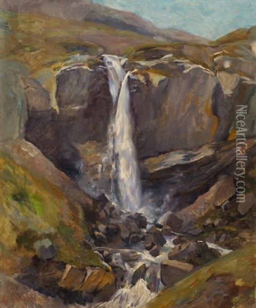 Gebirgslandschaft Mit Wasserfall Oil Painting - Eugene Gilliard