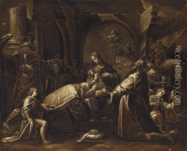 The Adoration Of The Magi, Grisaille Oil Painting - Isidoro Bianchi