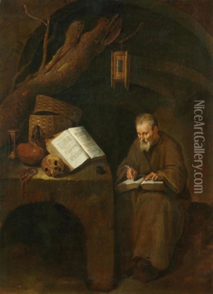 A Hermit Monk In A Cave Oil Painting - Quiringh Gerritsz van Brekelenkam