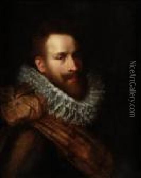 Portrait Of A Gentleman, Head And Shoulders Oil Painting - Michiel Jansz. Van Miereveldt
