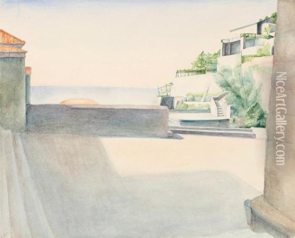 Capri Iv. Terrasse Mit Blick Zum Meer Oil Painting - Peter Foerster