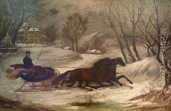 Sleighing In Winter Oil Painting - Thomas Kirby Van Zandt