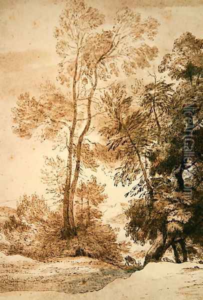 Trees and Deer, after Claude, 1825 Oil Painting - John Constable