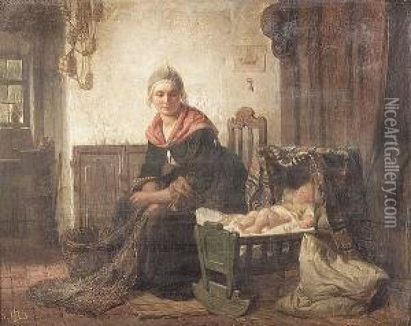 The Sailor's Wife With Her Sleeping Baby Oil Painting - Rudolf Jordan