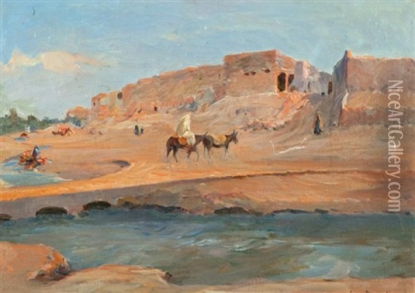 Cavalier Pres D'un Village En Afrique Du Nord Oil Painting - Louis Dumoulin