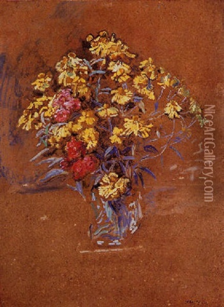 Vase With Flowers Oil Painting - Jean Francois Raffaelli