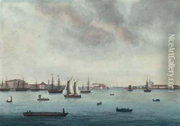 View Of The Neva River Near The Stock Exchange Oil Painting - Johann Wilhelm Gottfried Barth
