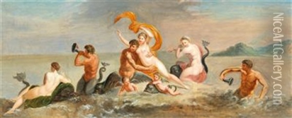 Triton And Naiads Oil Painting - Michelangelo Maestri