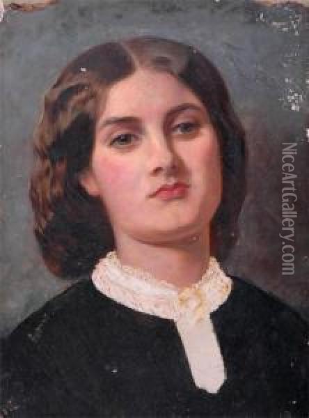 Portrait, Head And Shoulders Of A Lady Oil Painting - John Edward Brett