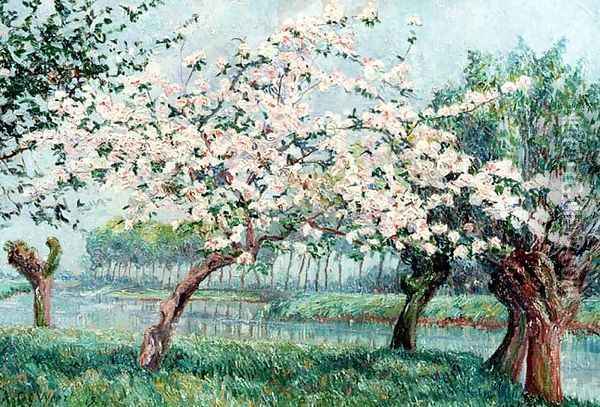 Apple Blossom on the Rivers Edge Oil Painting - Anna de Weert