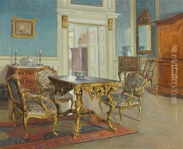 Interior With Rococo Furniture Oil Painting - Robert Panitzsch