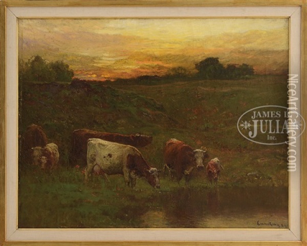 Cows At Sunset, 1884 Oil Painting - John Joseph Enneking