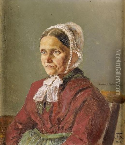 Portrat Einer Alten Frau In Bauerntracht. Oil Painting - Hans Thoma