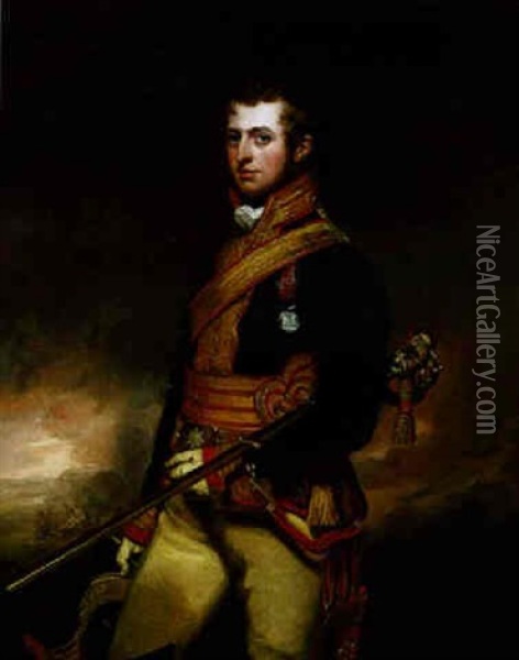 Portrait Of Lieutenant-colonel Sir William Robert Clayton Bt. In The Uniform Of The Royal Horse Guards Oil Painting - Thomas Stewardson