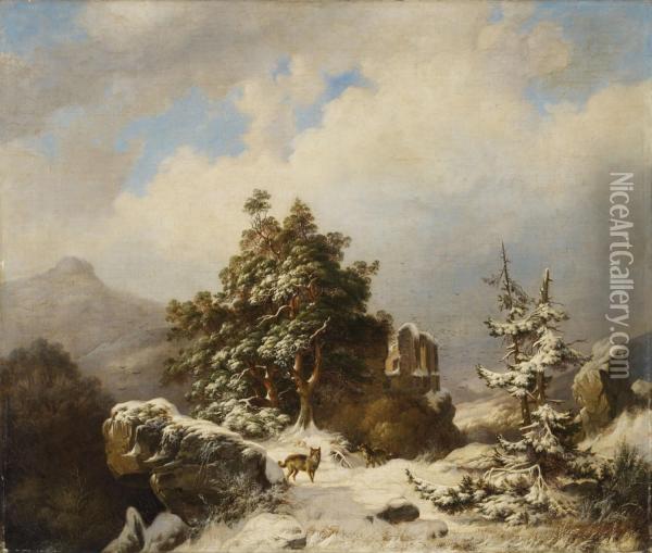 Winterlandschaft Mitruine Und Wolfen Oil Painting - Henry Lot